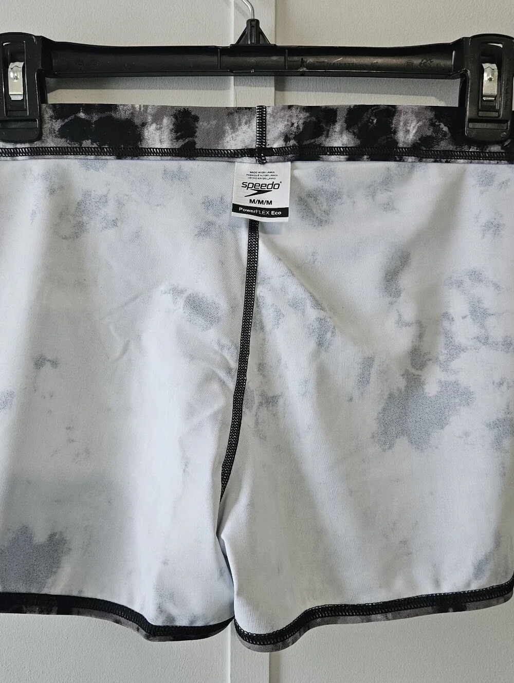 Speedo Size M PowerFlex Eco Black White Marbled Tie Dyed Boys Mens Swim Trunks